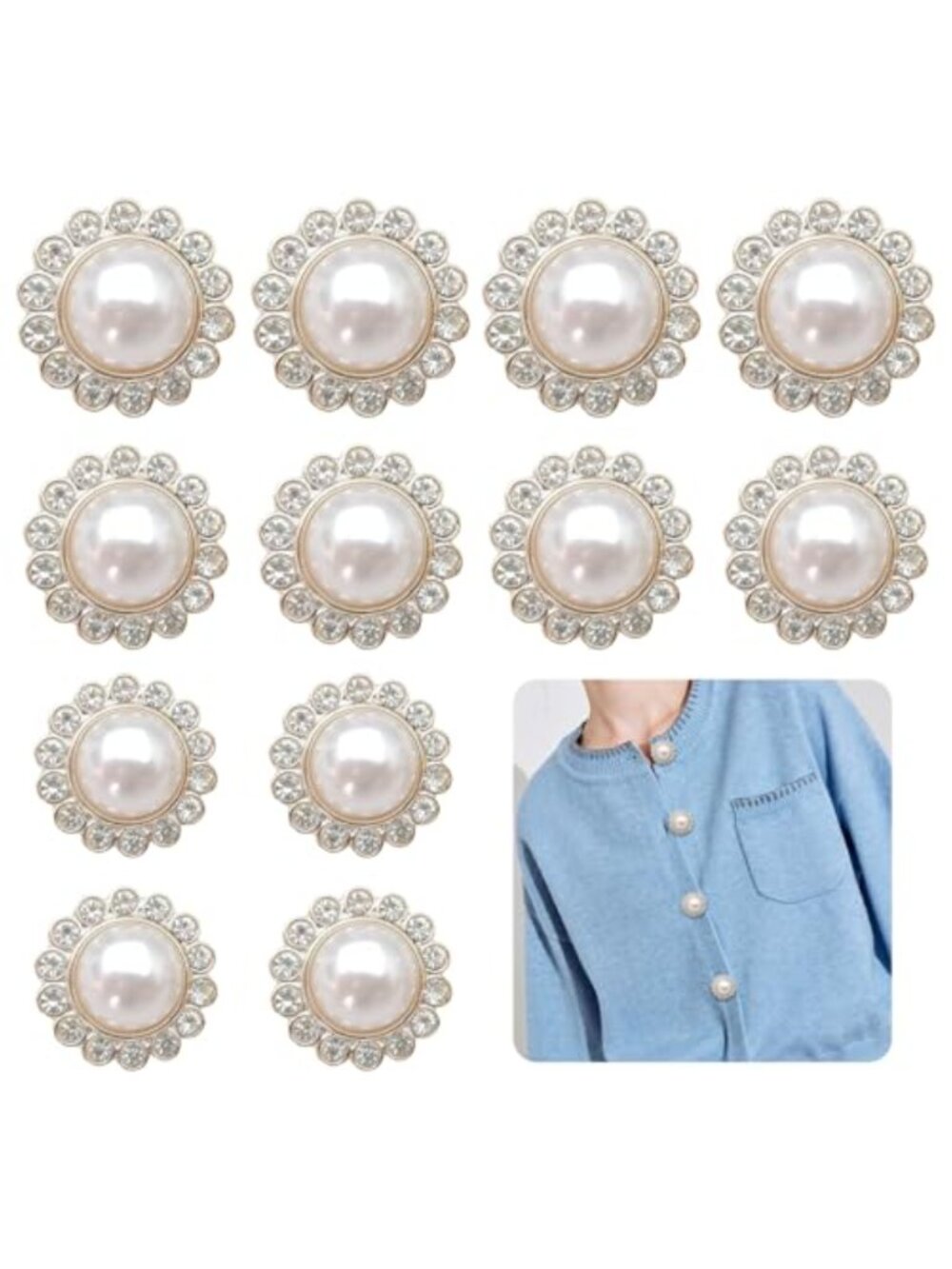 18 Gold Faux Pearl Buttons with Storage Box for Sewing DIY Craft Dress Shirt